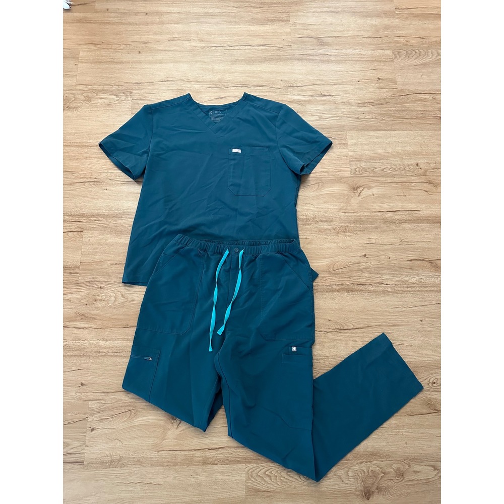 Figs Technical Collection Mens Scrub Set XL/T Teal V-Neck Top Cargo Pants